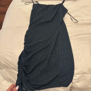 Windsor Shimmery Navy Blue Ruched Mini Dress